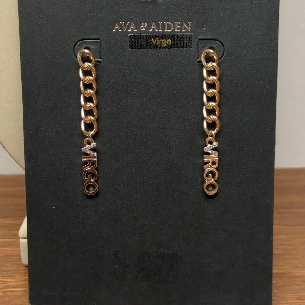Sparkly Virgo Dangle Earrings – Ava & Aiden, Gold-Tone, 2 1/8" Long Lightweight - Picture 1 of 4